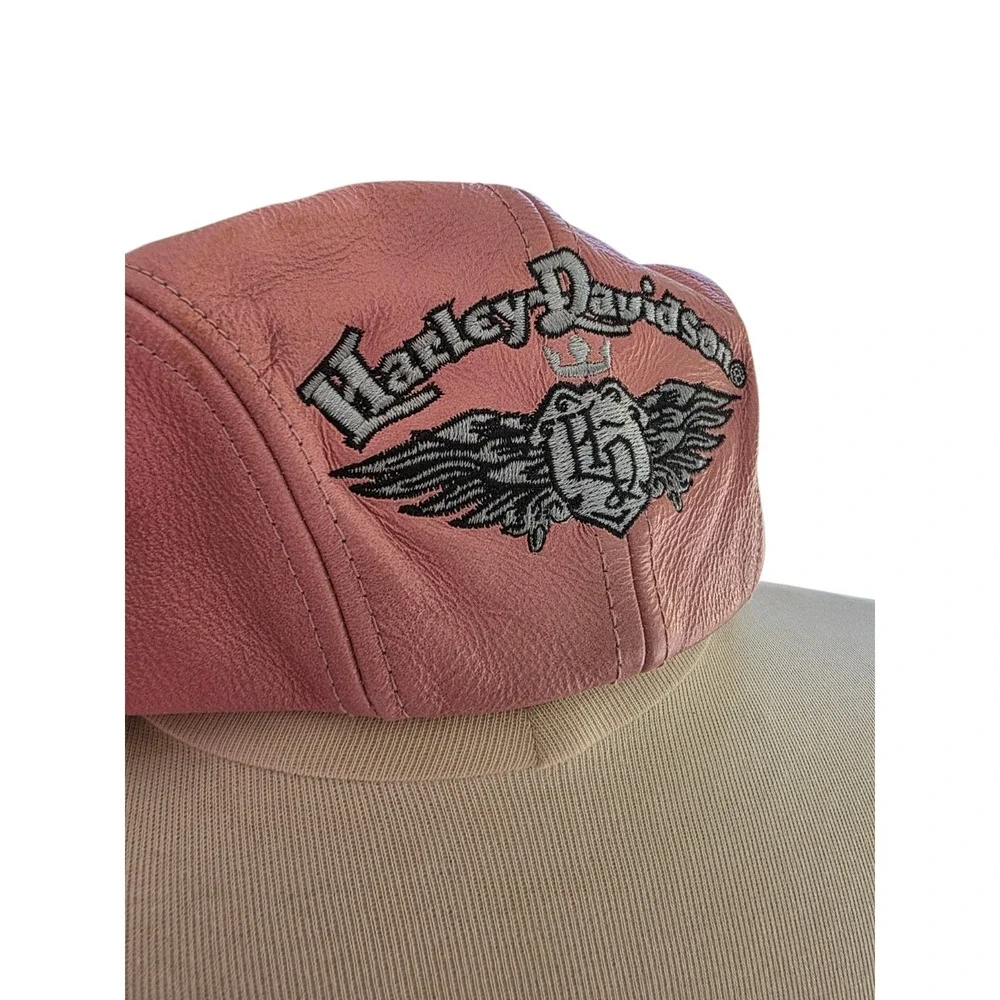 Harley-Davidson Pink Leather Hat Cap Fedora Embroidered Winged Crest Logo Small